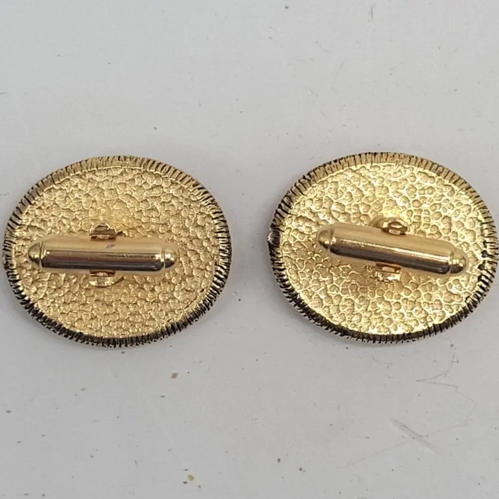 Vintage Dante Museum Masterpiece Ship Cameo Incolay Black Gold Tone Cufflinks